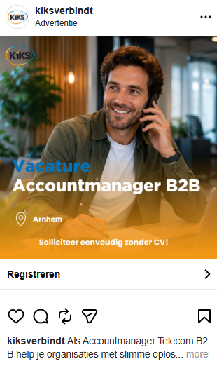 Voorbeeld van een KiKS-jobmarketingcampagne voor Accountmanager B2B op Instagram